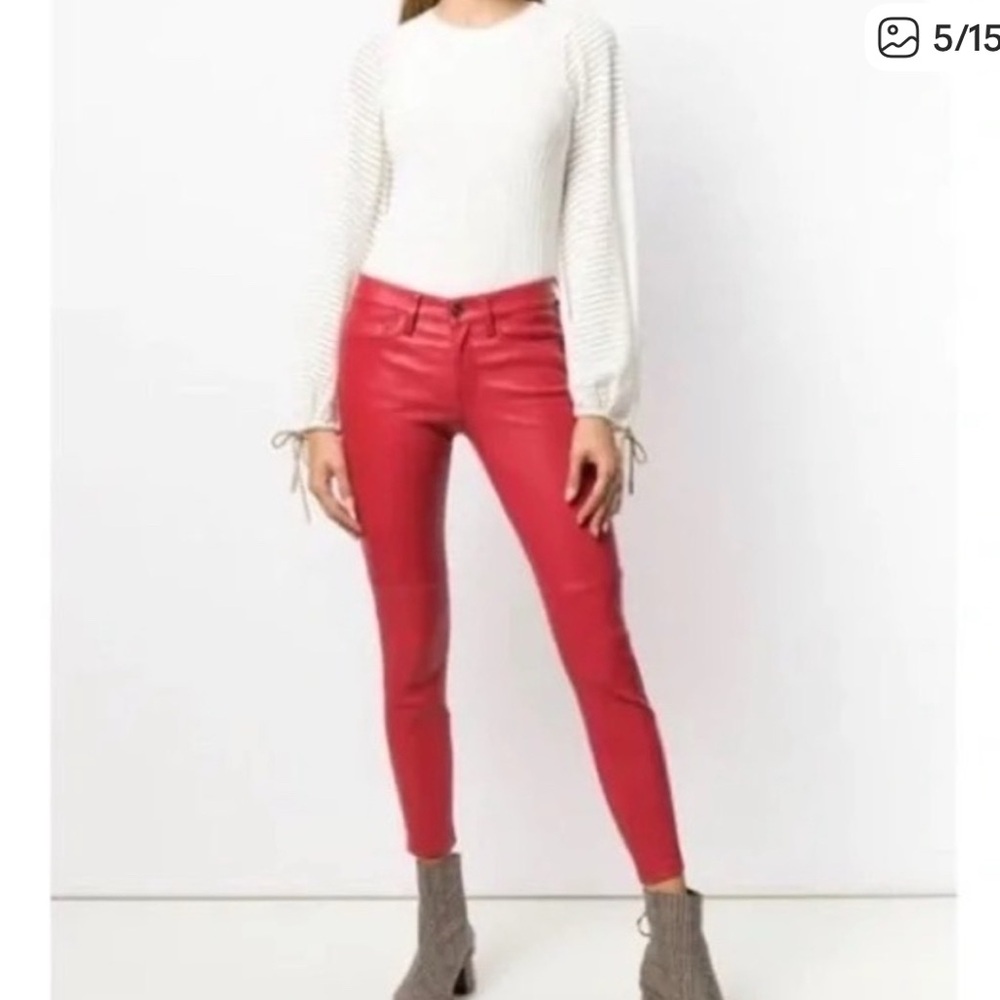 Current/Elliott Stilettos 100% Lamb Leather Skinny Jeans Haute Red Size 25 NWOT.